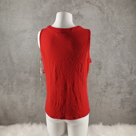 NWT INC Linen Blend Sleeveless Petite LARGE Top Henley lace Up Red Knit - Picture 6 of 11